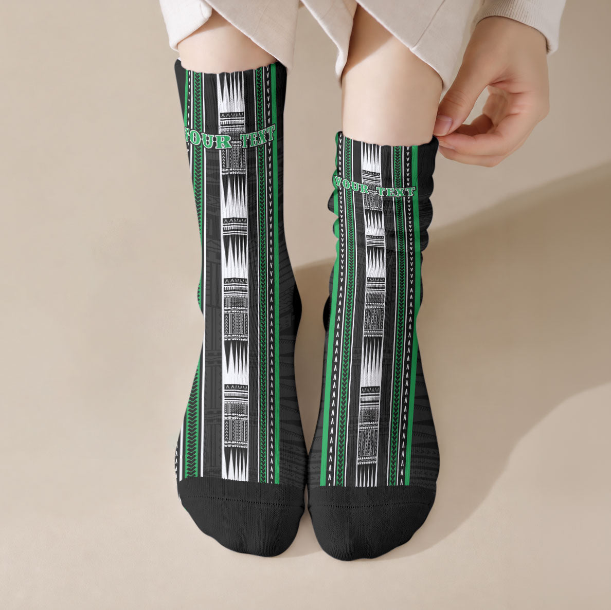 Personalised Siusega Samoa Crew Socks Samoan Tribal Pattern LT05 Crew Socks Green - Polynesian Pride