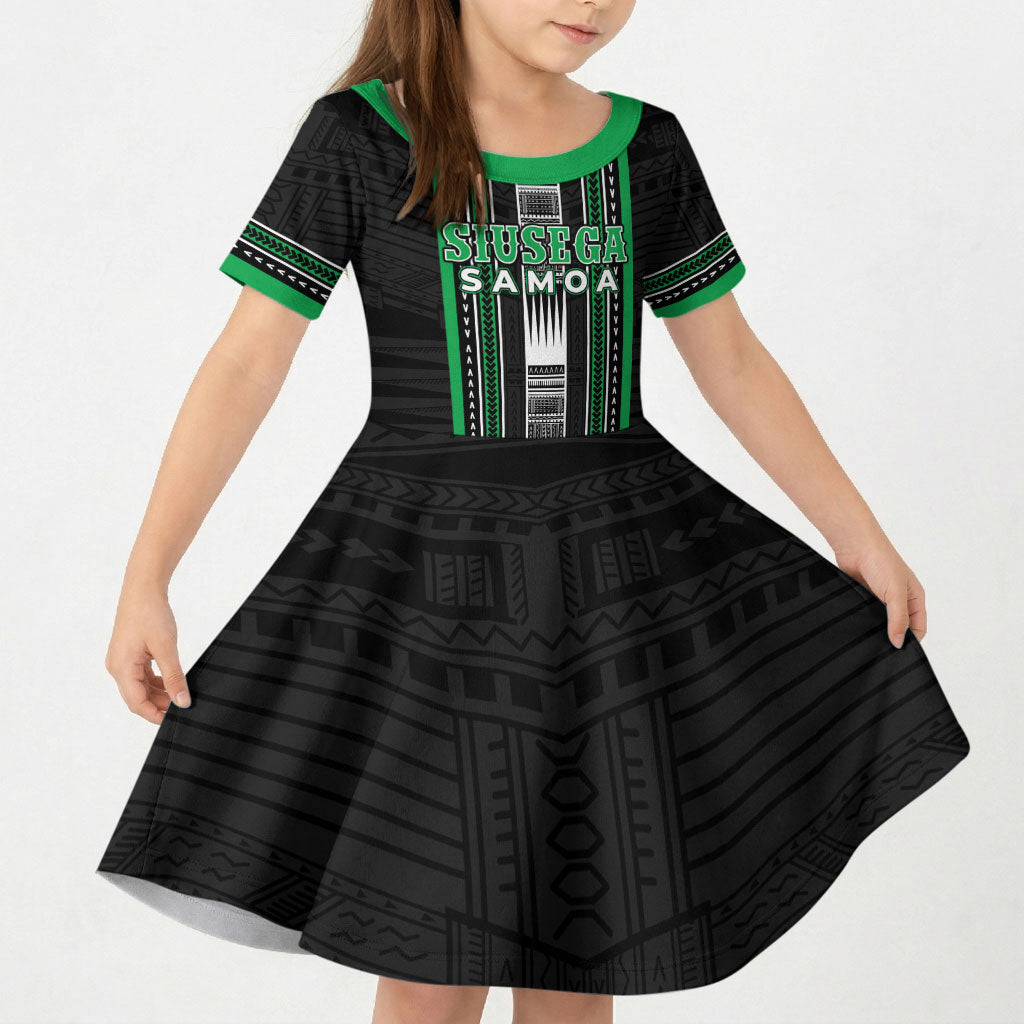 Personalised Siusega Samoa Kid Short Sleeve Dress Samoan Tribal Pattern LT05 KID Green - Polynesian Pride