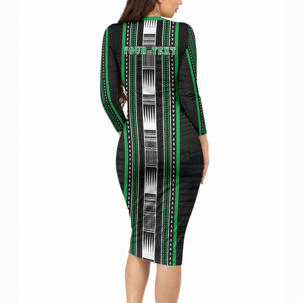 Personalised Siusega Samoa Long Sleeve Bodycon Dress Samoan Tribal Pattern LT05 - Polynesian Pride