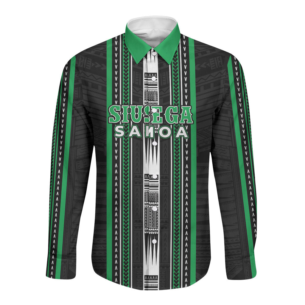 Personalised Siusega Samoa Long Sleeve Button Shirt Samoan Tribal Pattern LT05 Unisex Green - Polynesian Pride