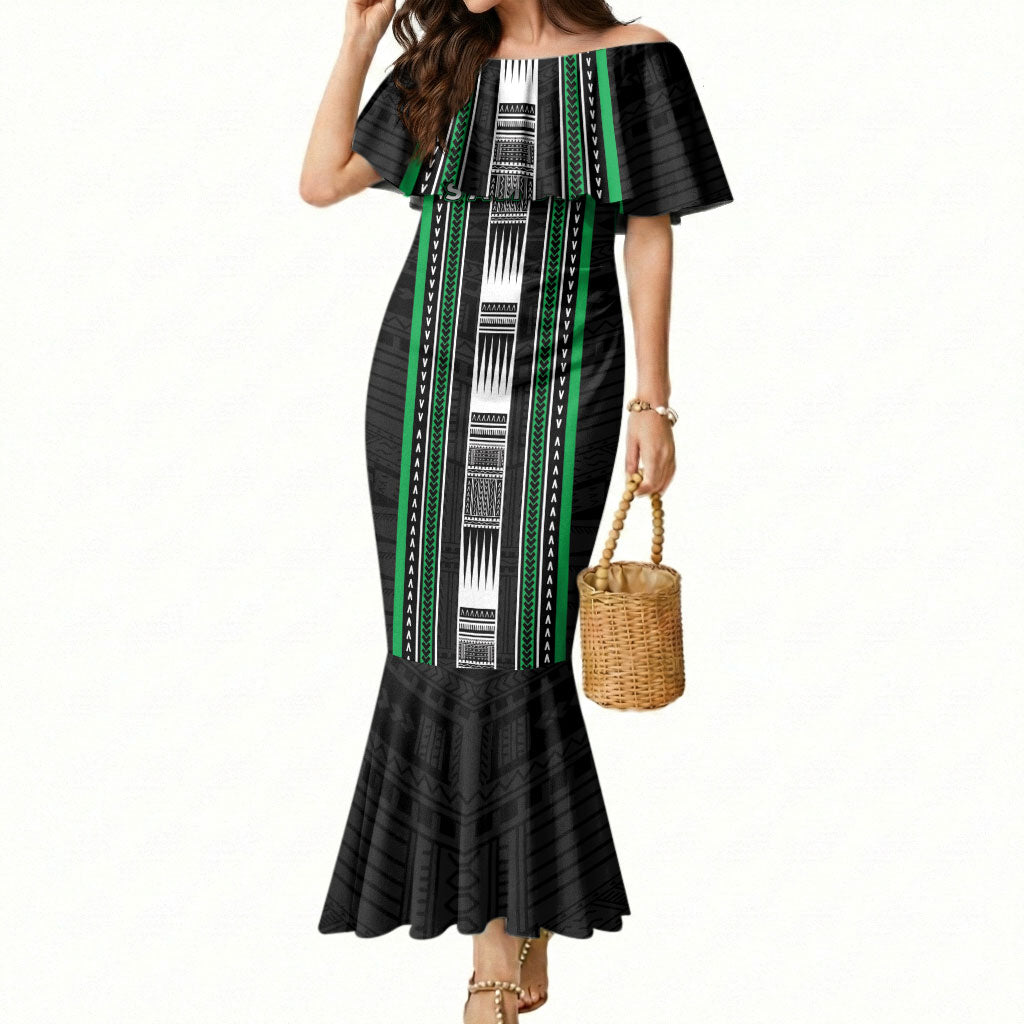Personalised Siusega Samoa Mermaid Dress Samoan Tribal Pattern LT05 Women Green - Polynesian Pride