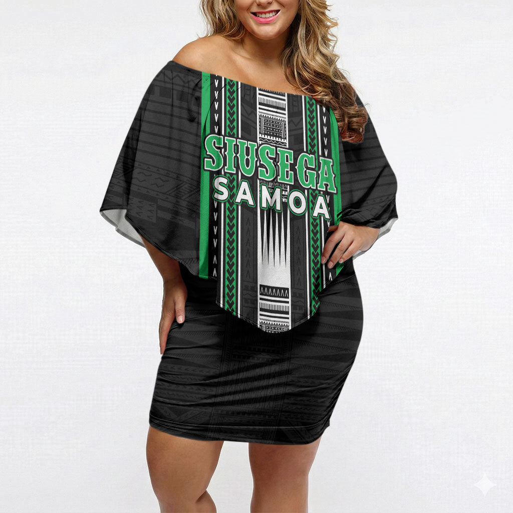 Personalised Siusega Samoa Off Shoulder Short Dress Samoan Tribal Pattern LT05 Women Green - Polynesian Pride