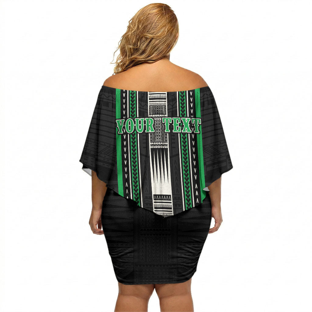 Personalised Siusega Samoa Off Shoulder Short Dress Samoan Tribal Pattern LT05 - Polynesian Pride