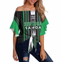 Personalised Siusega Samoa Off Shoulder Wrap Waist Top Samoan Tribal Pattern LT05 Green - Polynesian Pride