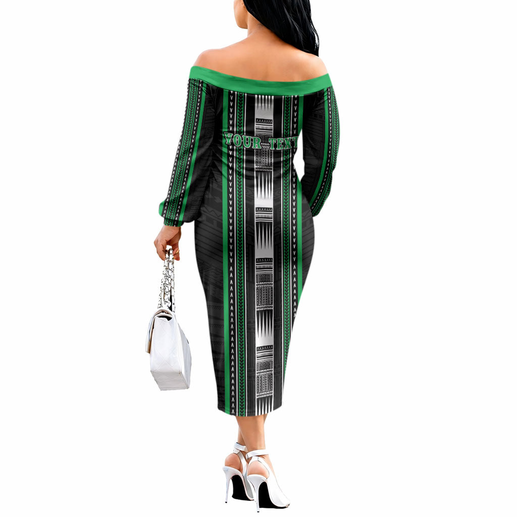 Personalised Siusega Samoa Off The Shoulder Long Sleeve Dress Samoan Tribal Pattern LT05 - Polynesian Pride