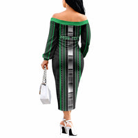 Personalised Siusega Samoa Off The Shoulder Long Sleeve Dress Samoan Tribal Pattern LT05 - Polynesian Pride