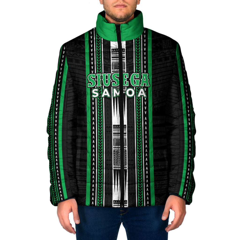 Personalised Siusega Samoa Padded Jacket Samoan Tribal Pattern LT05 Men Green - Polynesian Pride
