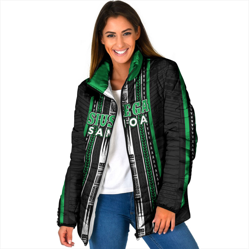 Personalised Siusega Samoa Padded Jacket Samoan Tribal Pattern LT05 Women Green - Polynesian Pride