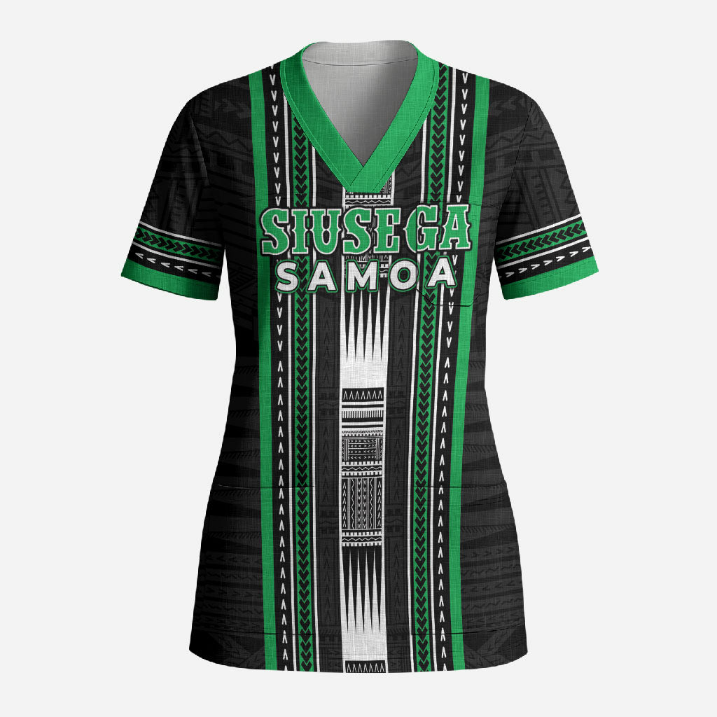 Personalised Siusega Samoa Scrub Top Samoan Tribal Pattern LT05 Adult Green - Polynesian Pride