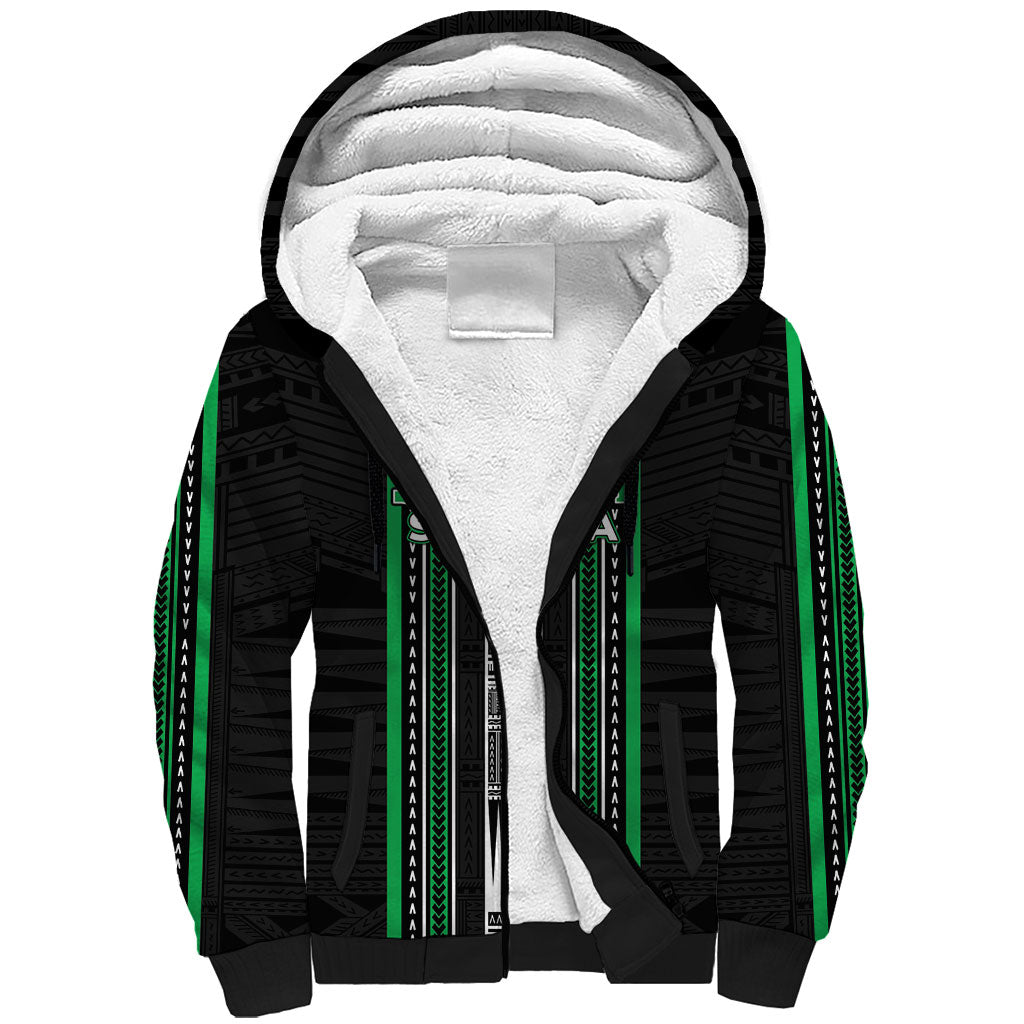 Personalised Siusega Samoa Sherpa Hoodie Samoan Tribal Pattern LT05 Unisex Green - Polynesian Pride