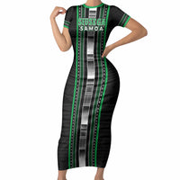 Personalised Siusega Samoa Short Sleeve Bodycon Dress Samoan Tribal Pattern LT05 Long Dress Green - Polynesian Pride