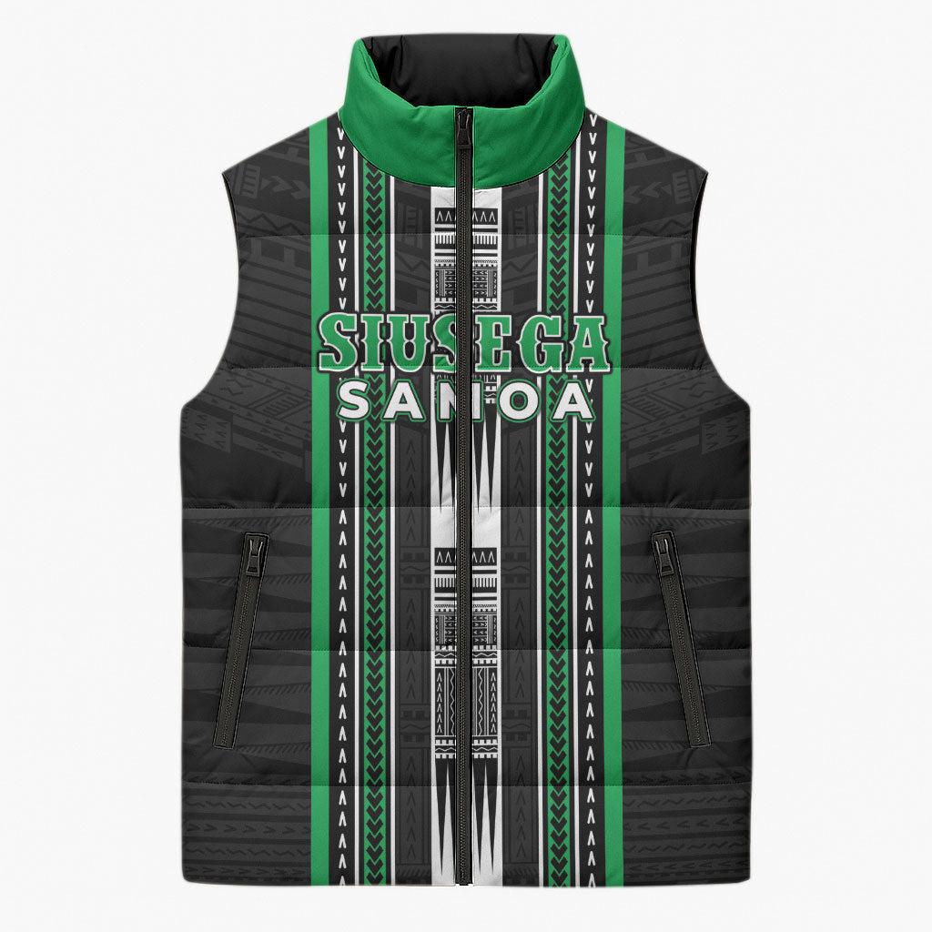 Personalised Siusega Samoa Sleeveless Puffer Jacket Samoan Tribal Pattern LT05 Unisex Green - Polynesian Pride