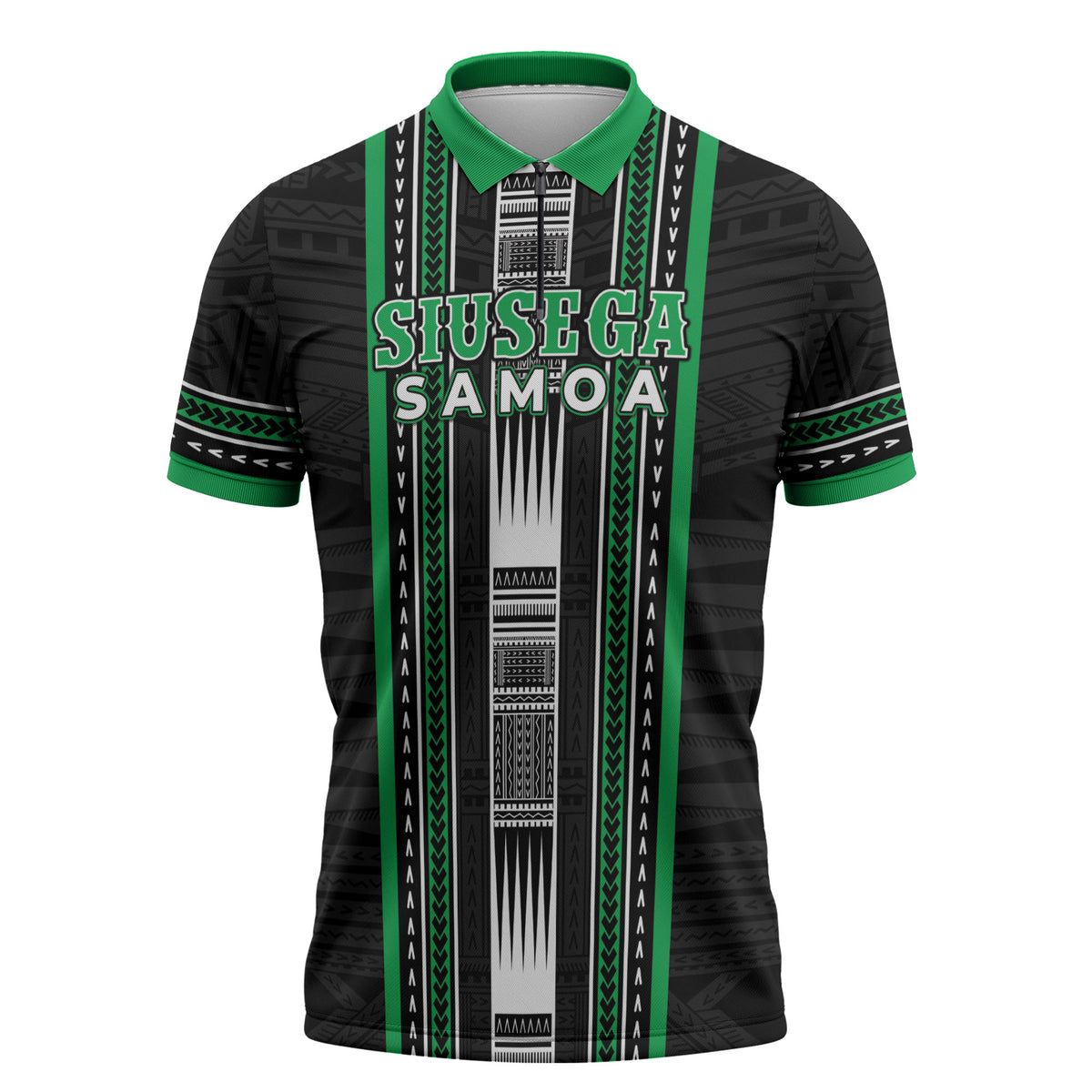 Personalised Siusega Samoa Zipper Polo Shirt Samoan Tribal Pattern LT05 Green - Polynesian Pride