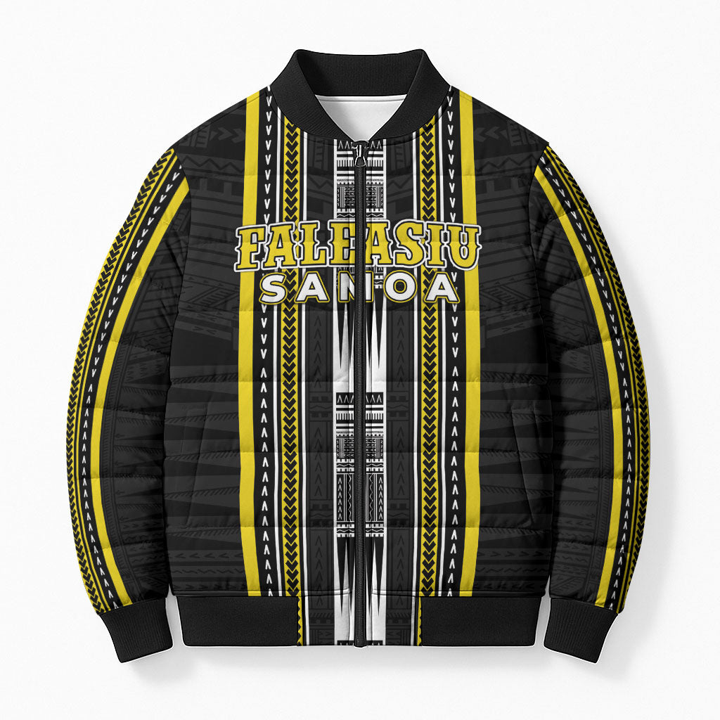Personalised Faleasiu Samoa Bomber Puffer Jacket Samoan Tribal Pattern LT05 Unisex Yellow - Polynesian Pride