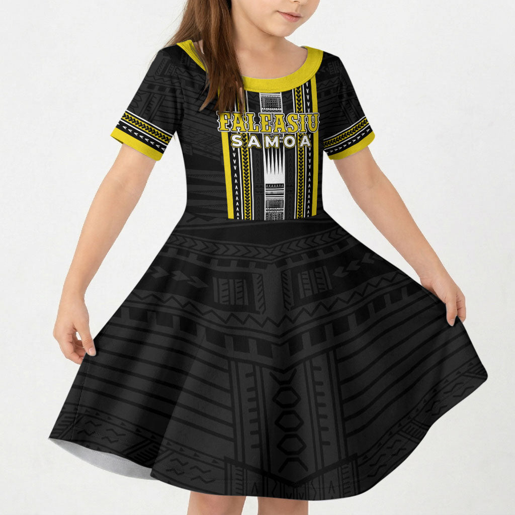 Personalised Faleasiu Samoa Kid Short Sleeve Dress Samoan Tribal Pattern LT05 KID Yellow - Polynesian Pride