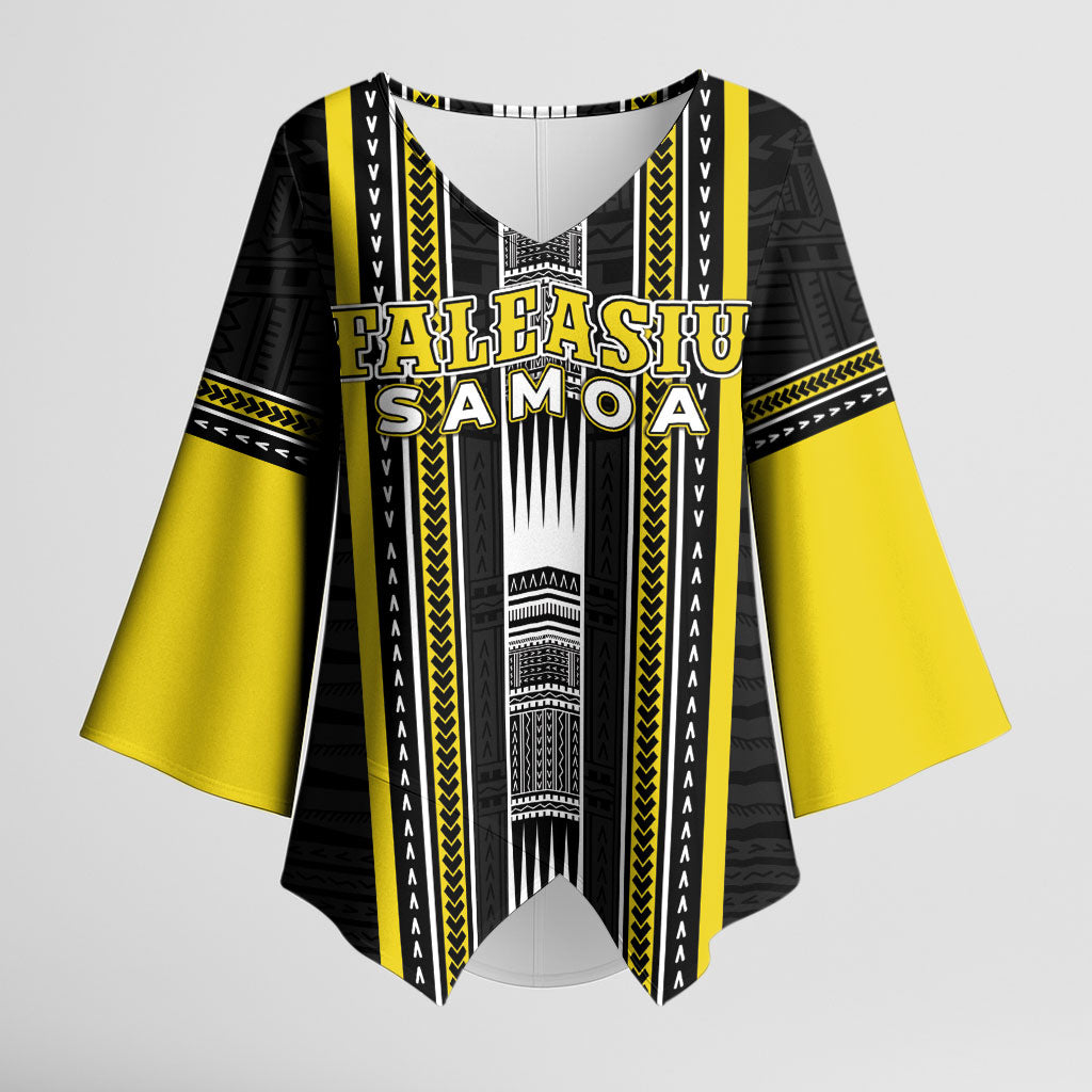 Personalised Faleasiu Samoa Kimono Sleeve Blouse Samoan Tribal Pattern LT05 Female Yellow - Polynesian Pride