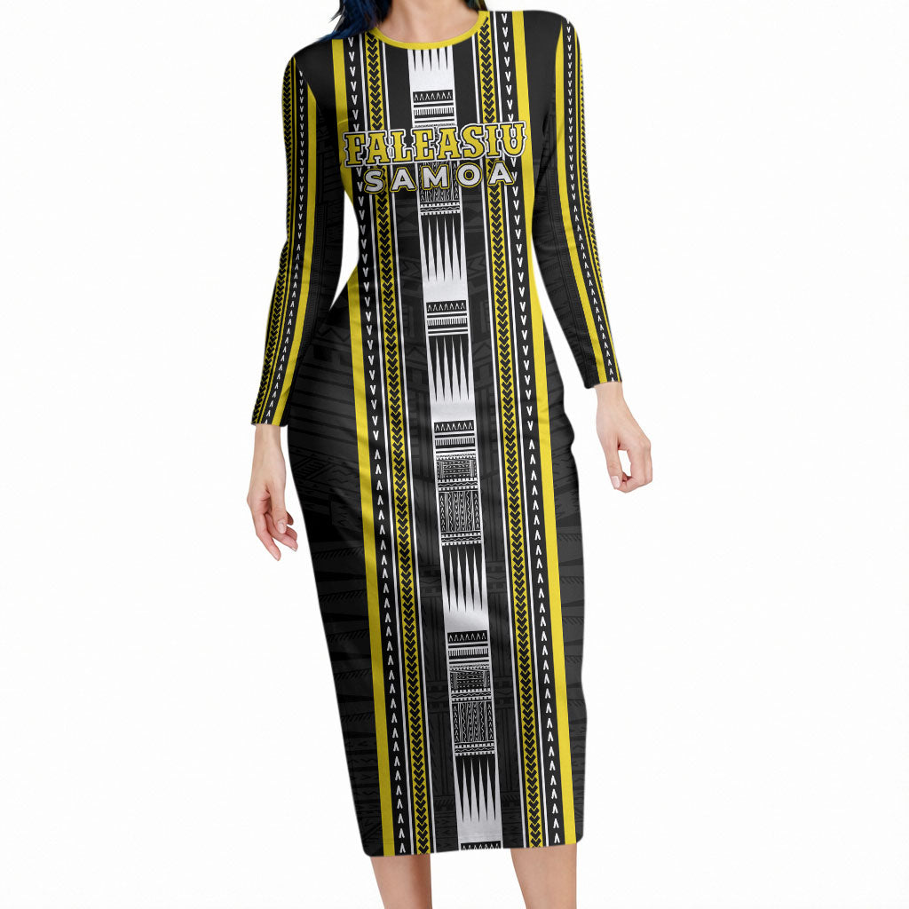 Personalised Faleasiu Samoa Long Sleeve Bodycon Dress Samoan Tribal Pattern