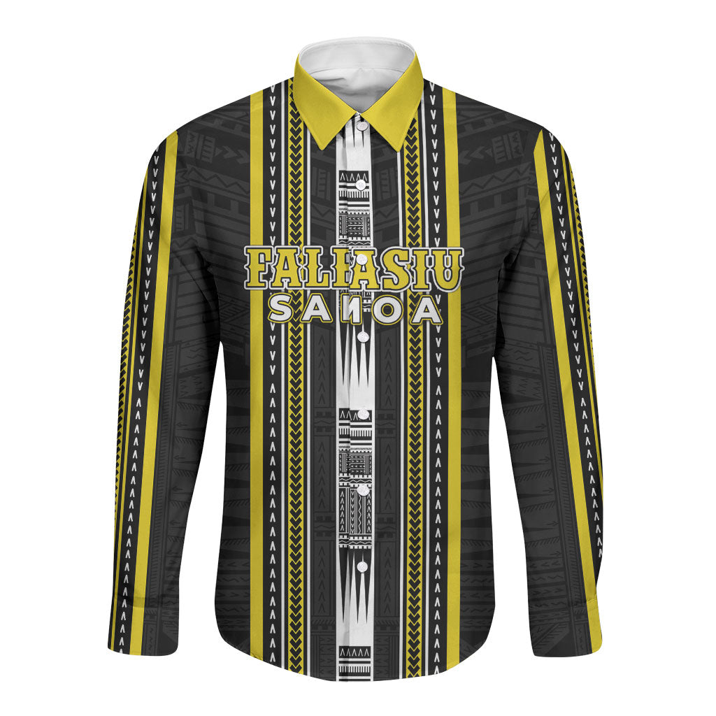 Personalised Faleasiu Samoa Long Sleeve Button Shirt Samoan Tribal Pattern LT05 Unisex Yellow - Polynesian Pride
