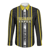 Personalised Faleasiu Samoa Long Sleeve Button Shirt Samoan Tribal Pattern LT05 Unisex Yellow - Polynesian Pride