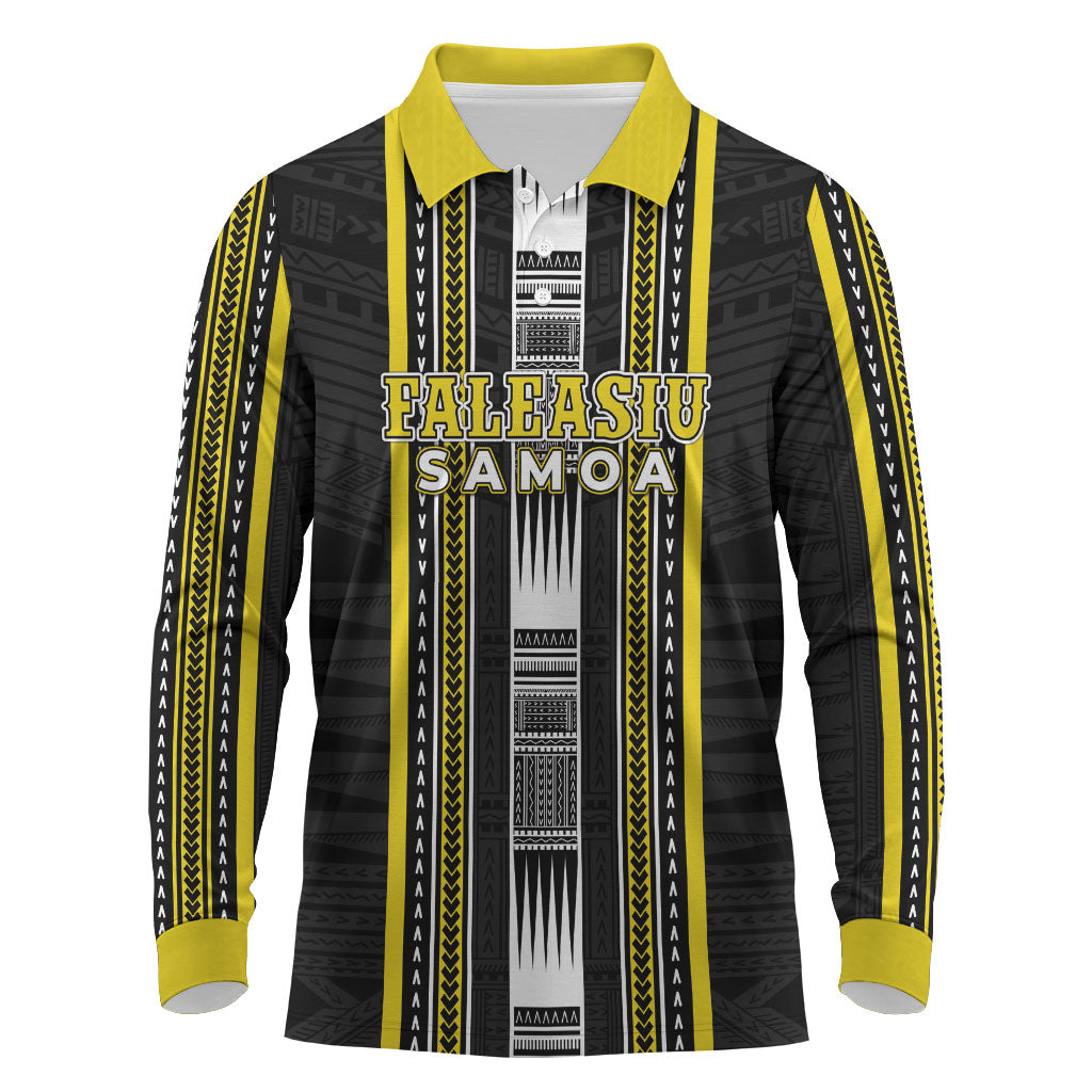 Personalised Faleasiu Samoa Long Sleeve Polo Shirt Samoan Tribal Pattern LT05 Yellow - Polynesian Pride