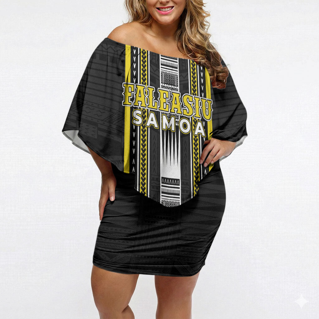 Personalised Faleasiu Samoa Off Shoulder Short Dress Samoan Tribal Pattern