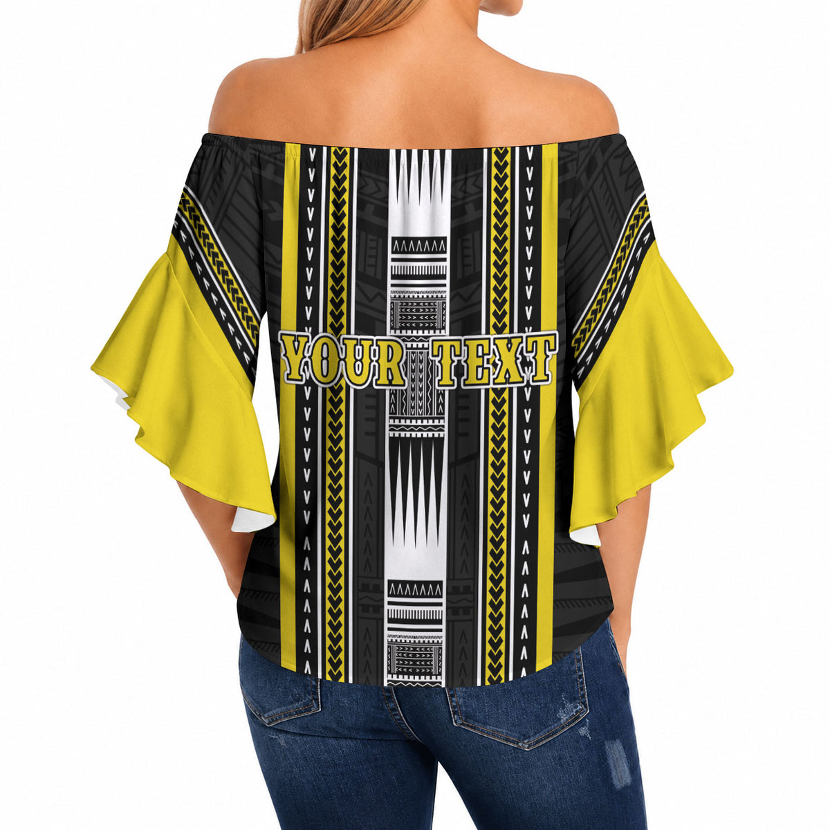 Personalised Faleasiu Samoa Off Shoulder Wrap Waist Top Samoan Tribal Pattern LT05 - Polynesian Pride