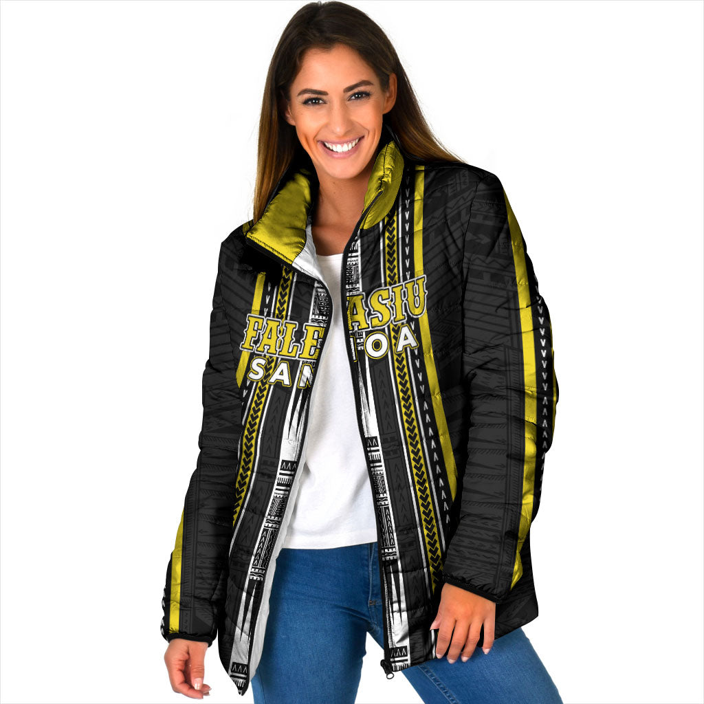 Personalised Faleasiu Samoa Padded Jacket Samoan Tribal Pattern LT05 Women Yellow - Polynesian Pride