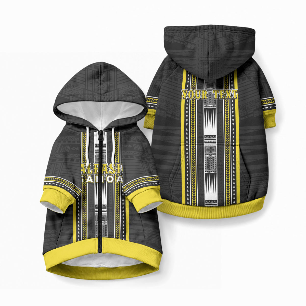 Personalised Faleasiu Samoa Pet Hoodie Samoan Tribal Pattern LT05 Zip-up Yellow - Polynesian Pride