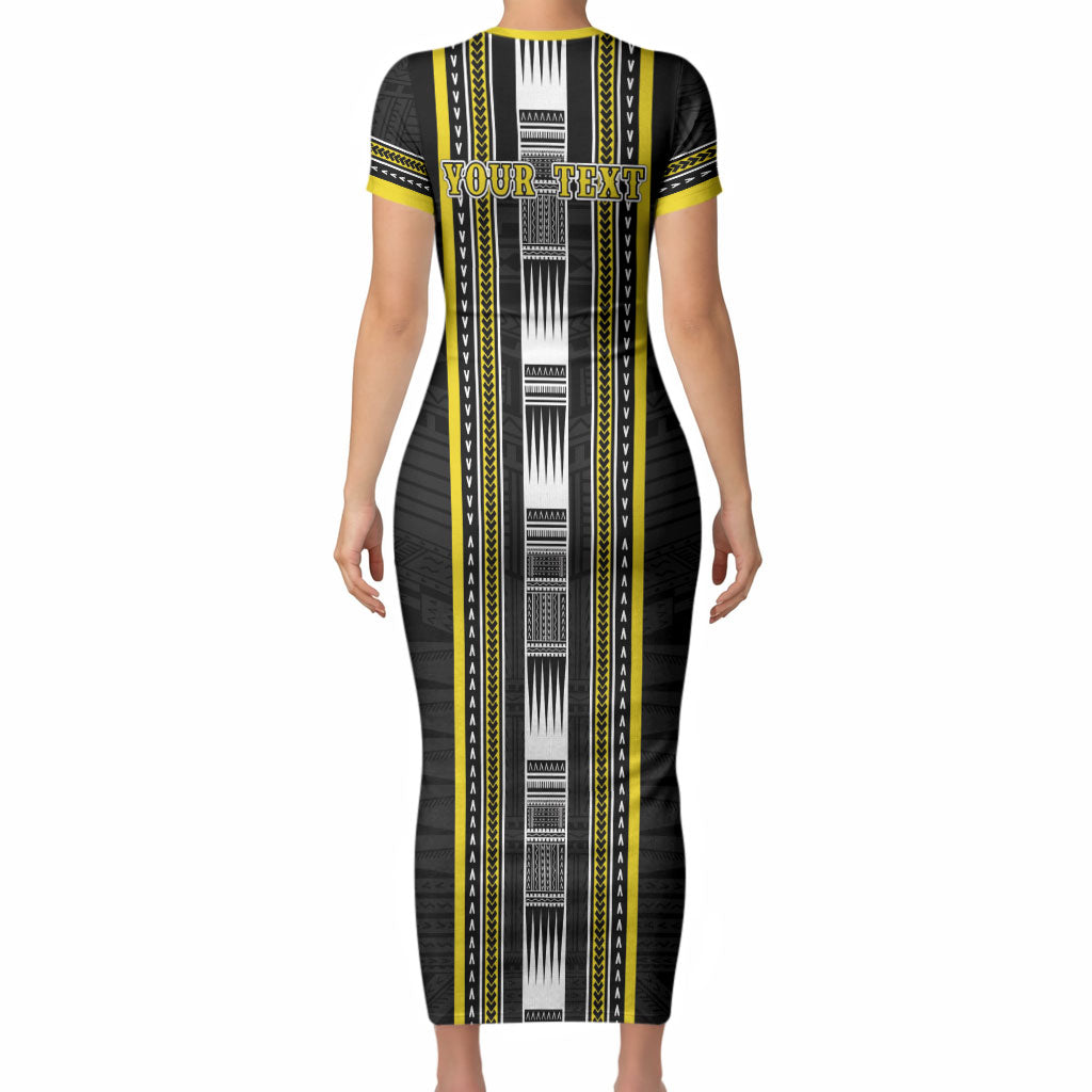 Personalised Faleasiu Samoa Short Sleeve Bodycon Dress Samoan Tribal Pattern LT05 - Polynesian Pride