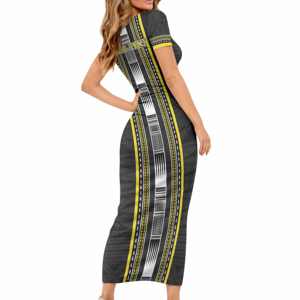 Personalised Faleasiu Samoa Short Sleeve Bodycon Dress Samoan Tribal Pattern LT05 - Polynesian Pride