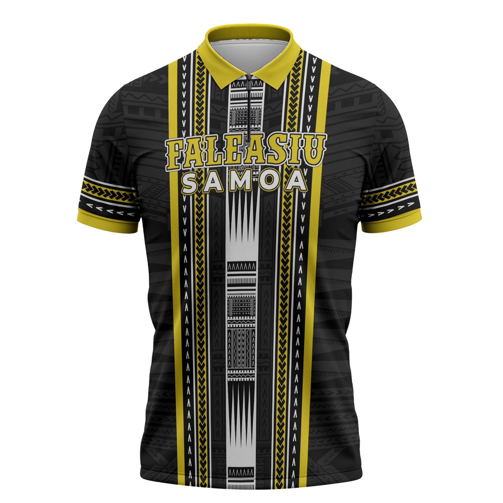 Personalised Faleasiu Samoa Zipper Polo Shirt Samoan Tribal Pattern LT05 Yellow - Polynesian Pride