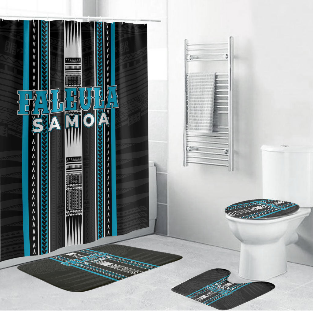 Faleula Samoa Bathroom Set Samoan Tribal Pattern LT05 Bathroom Set (4 pcs) Blue - Polynesian Pride