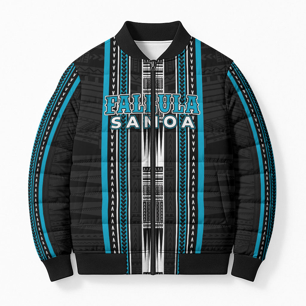 Personalised Faleula Samoa Bomber Puffer Jacket Samoan Tribal Pattern LT05 Unisex Blue - Polynesian Pride