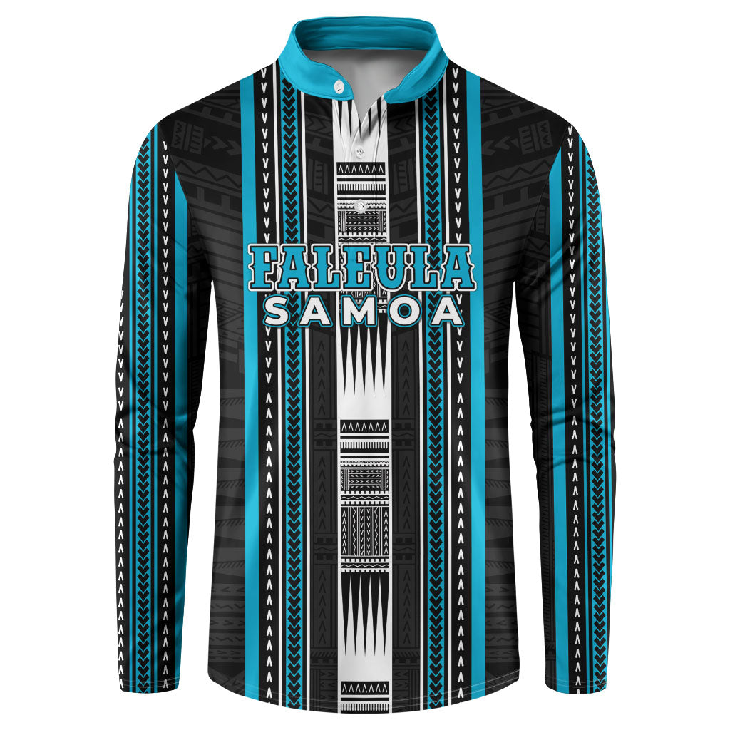 Personalised Faleula Samoa Button Sweatshirt Samoan Tribal Pattern LT05 Blue - Polynesian Pride