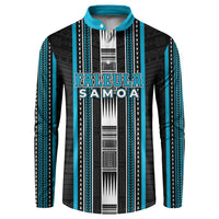 Personalised Faleula Samoa Button Sweatshirt Samoan Tribal Pattern LT05 Blue - Polynesian Pride