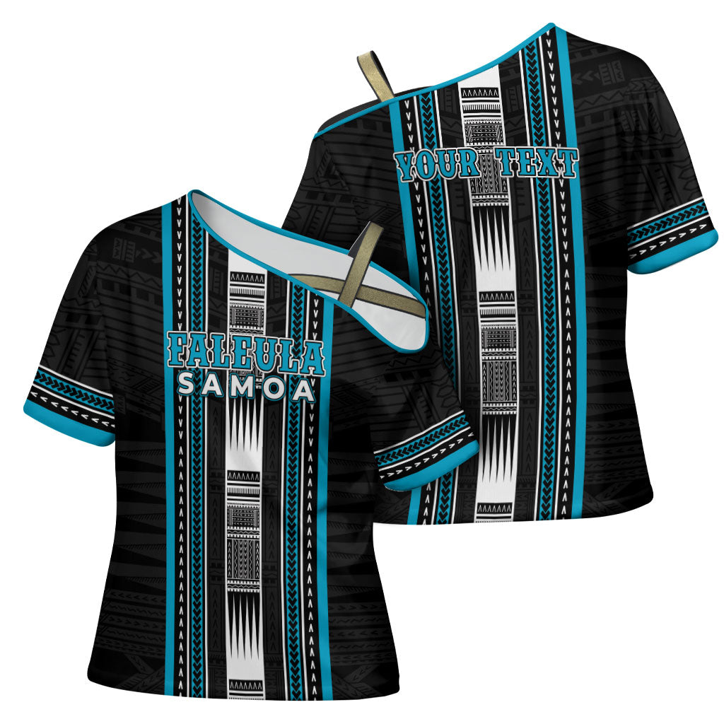 Personalised Faleula Samoa Cross Shoulder Shirt Samoan Tribal Pattern LT05 - Polynesian Pride