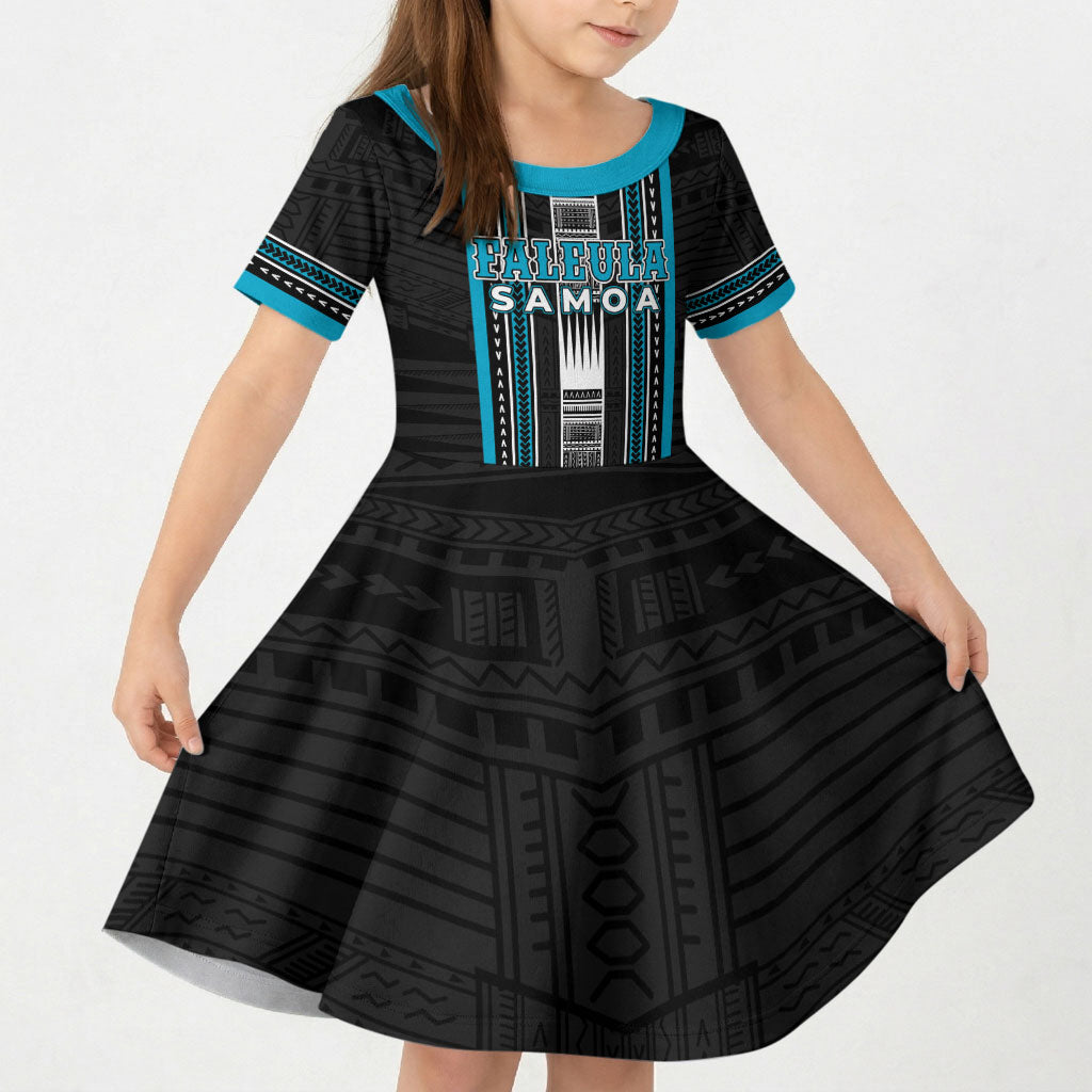 Personalised Faleula Samoa Kid Short Sleeve Dress Samoan Tribal Pattern LT05 KID Blue - Polynesian Pride