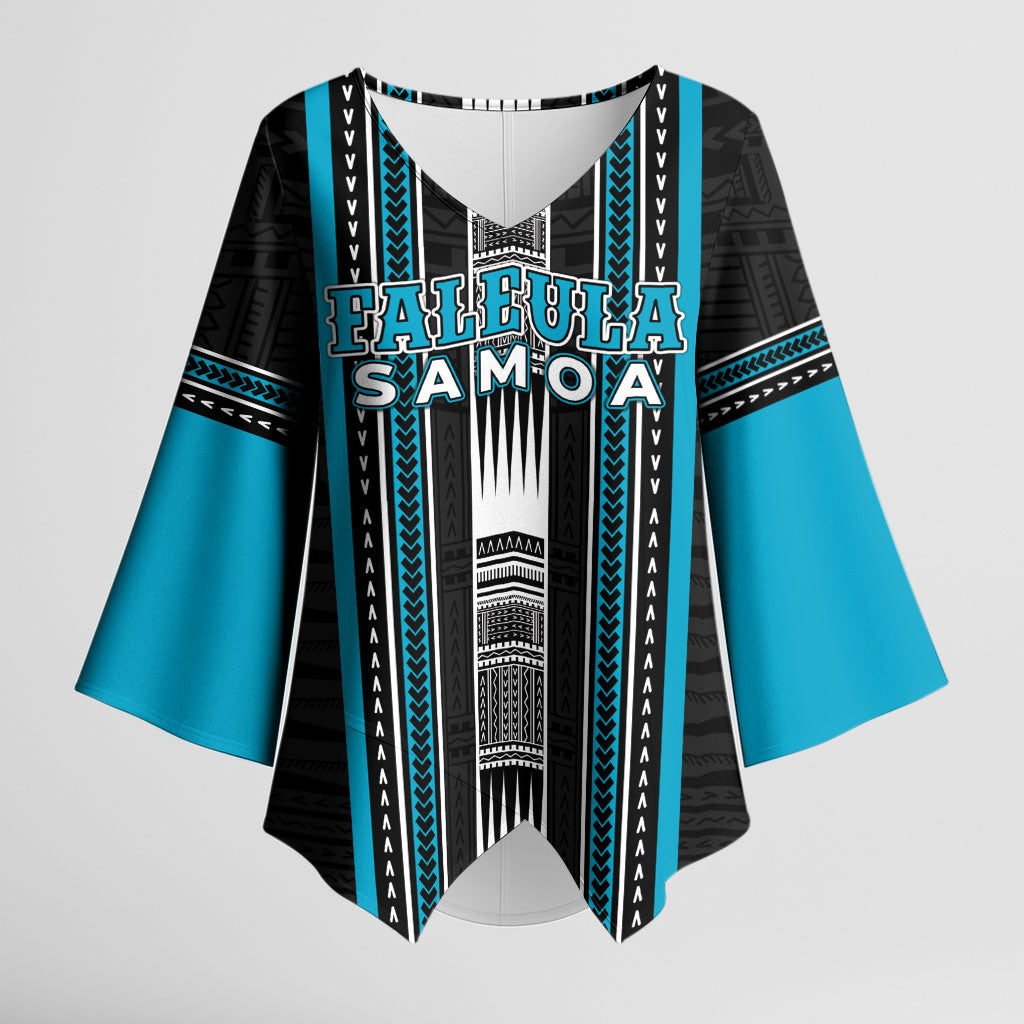Personalised Faleula Samoa Kimono Sleeve Blouse Samoan Tribal Pattern LT05 Female Blue - Polynesian Pride