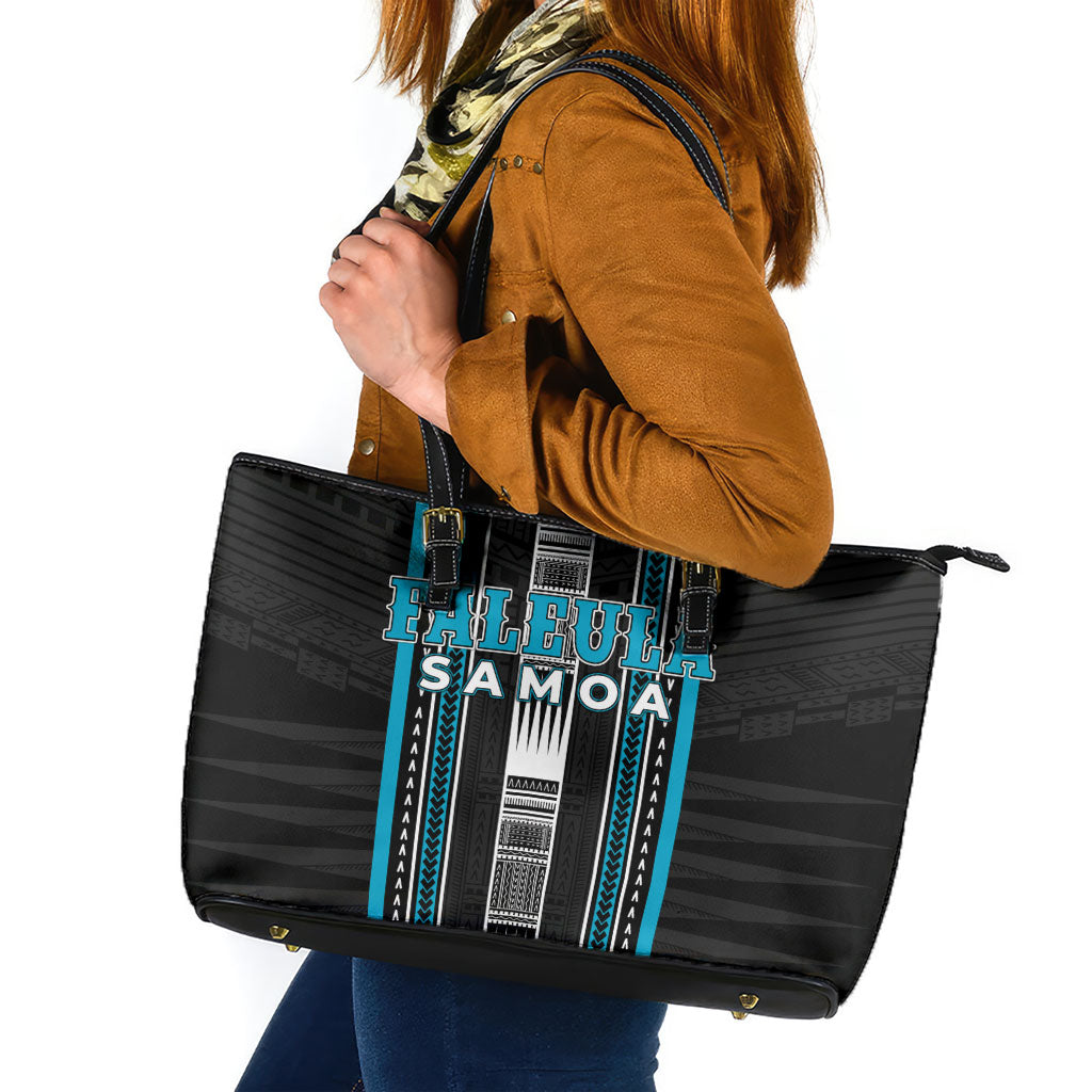 Faleula Samoa Leather Tote Bag Samoan Tribal Pattern LT05 Blue - Polynesian Pride