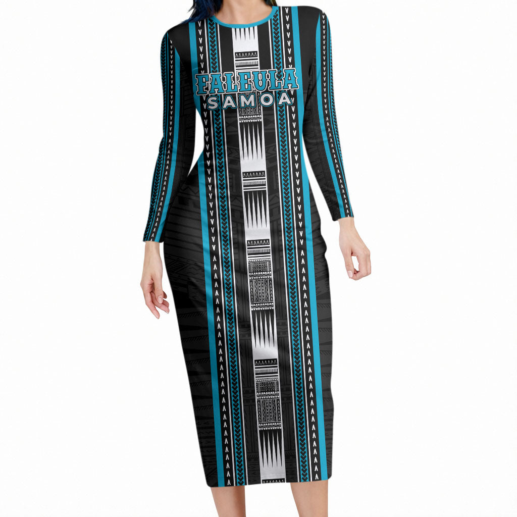 Personalised Faleula Samoa Long Sleeve Bodycon Dress Samoan Tribal Pattern
