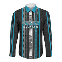 Personalised Faleula Samoa Long Sleeve Button Shirt Samoan Tribal Pattern LT05 Unisex Blue - Polynesian Pride