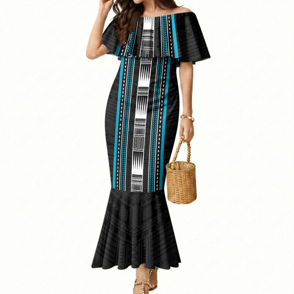 Personalised Faleula Samoa Mermaid Dress Samoan Tribal Pattern LT05 Women Blue - Polynesian Pride