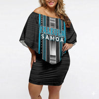 Personalised Faleula Samoa Off Shoulder Short Dress Samoan Tribal Pattern LT05 Women Blue - Polynesian Pride