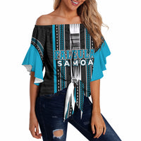 Personalised Faleula Samoa Off Shoulder Wrap Waist Top Samoan Tribal Pattern LT05 Blue - Polynesian Pride