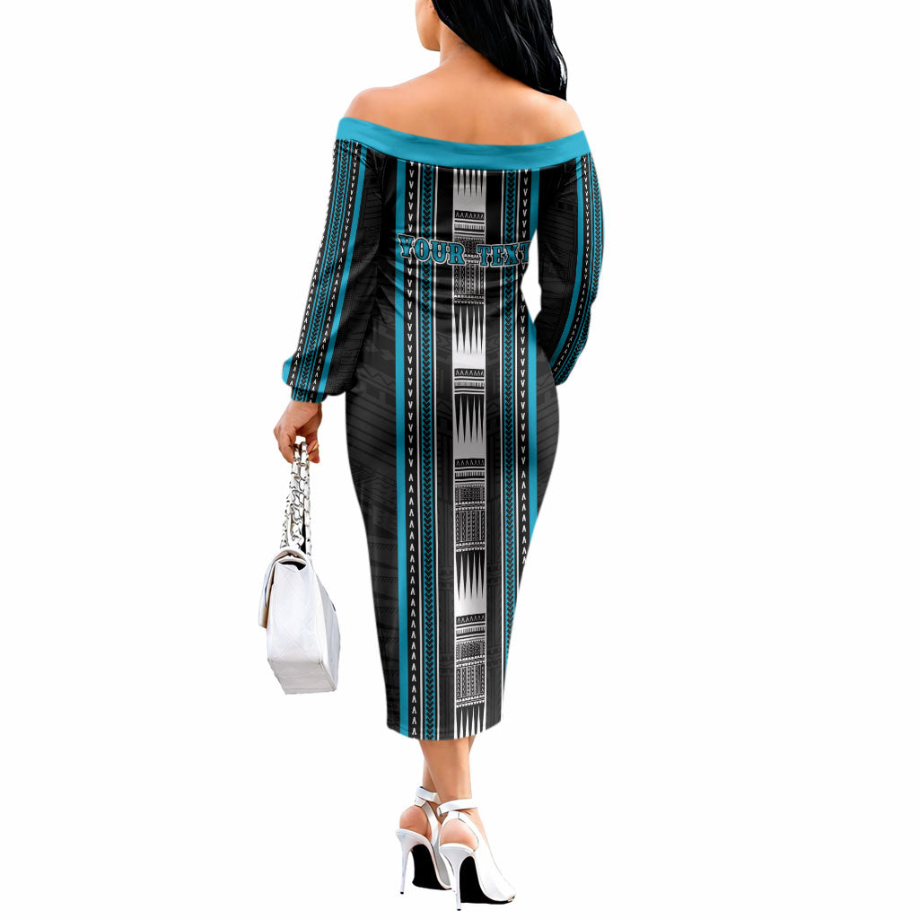Personalised Faleula Samoa Off The Shoulder Long Sleeve Dress Samoan Tribal Pattern LT05 - Polynesian Pride