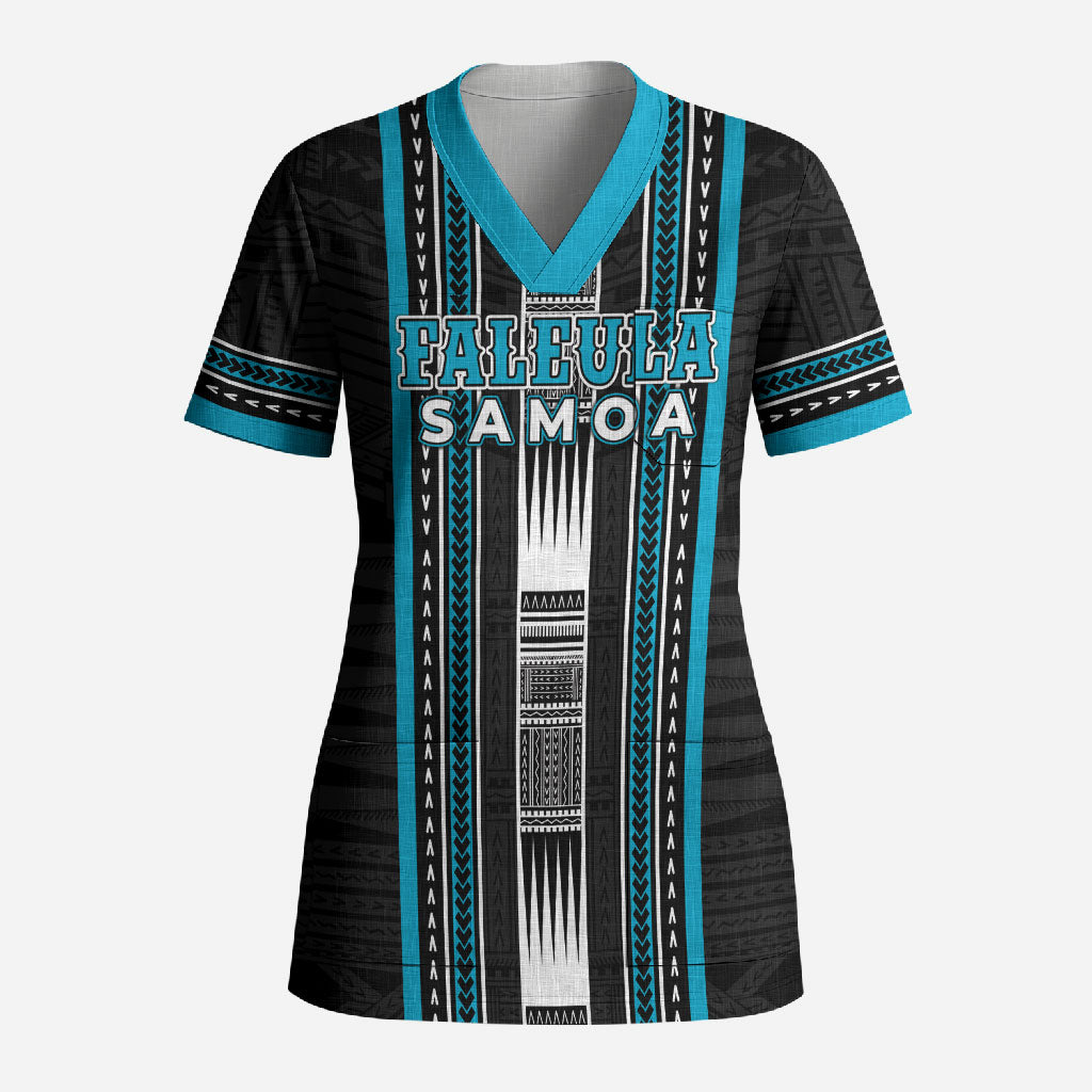 Personalised Faleula Samoa Scrub Top Samoan Tribal Pattern LT05 Adult Blue - Polynesian Pride