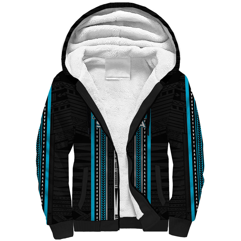 Personalised Faleula Samoa Sherpa Hoodie Samoan Tribal Pattern LT05 Unisex Blue - Polynesian Pride