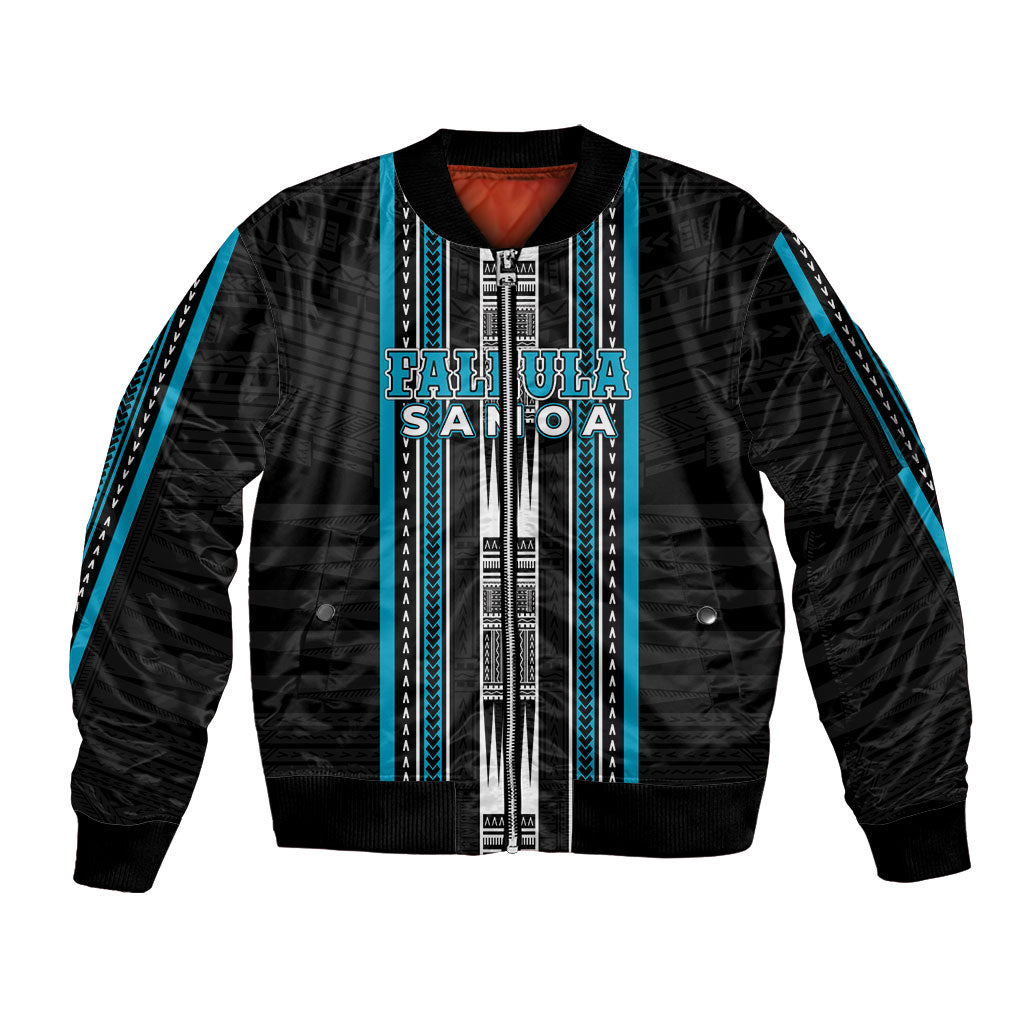 Personalised Faleula Samoa Sleeve Zip Bomber Jacket Samoan Tribal Pattern LT05 Unisex Blue - Polynesian Pride