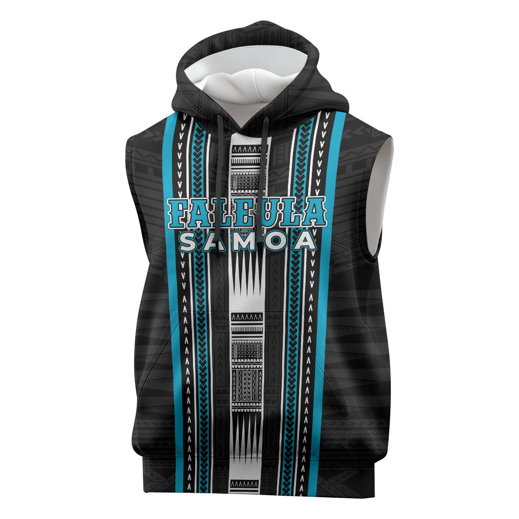 Personalised Faleula Samoa Sleeveless Hoodie Samoan Tribal Pattern LT05 Blue - Polynesian Pride