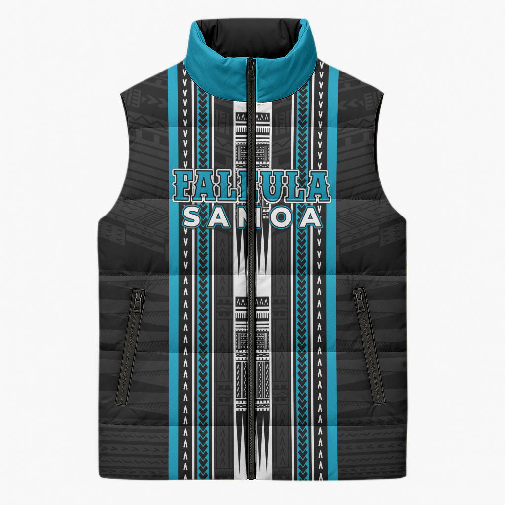 Personalised Faleula Samoa Sleeveless Puffer Jacket Samoan Tribal Pattern LT05 Unisex Blue - Polynesian Pride